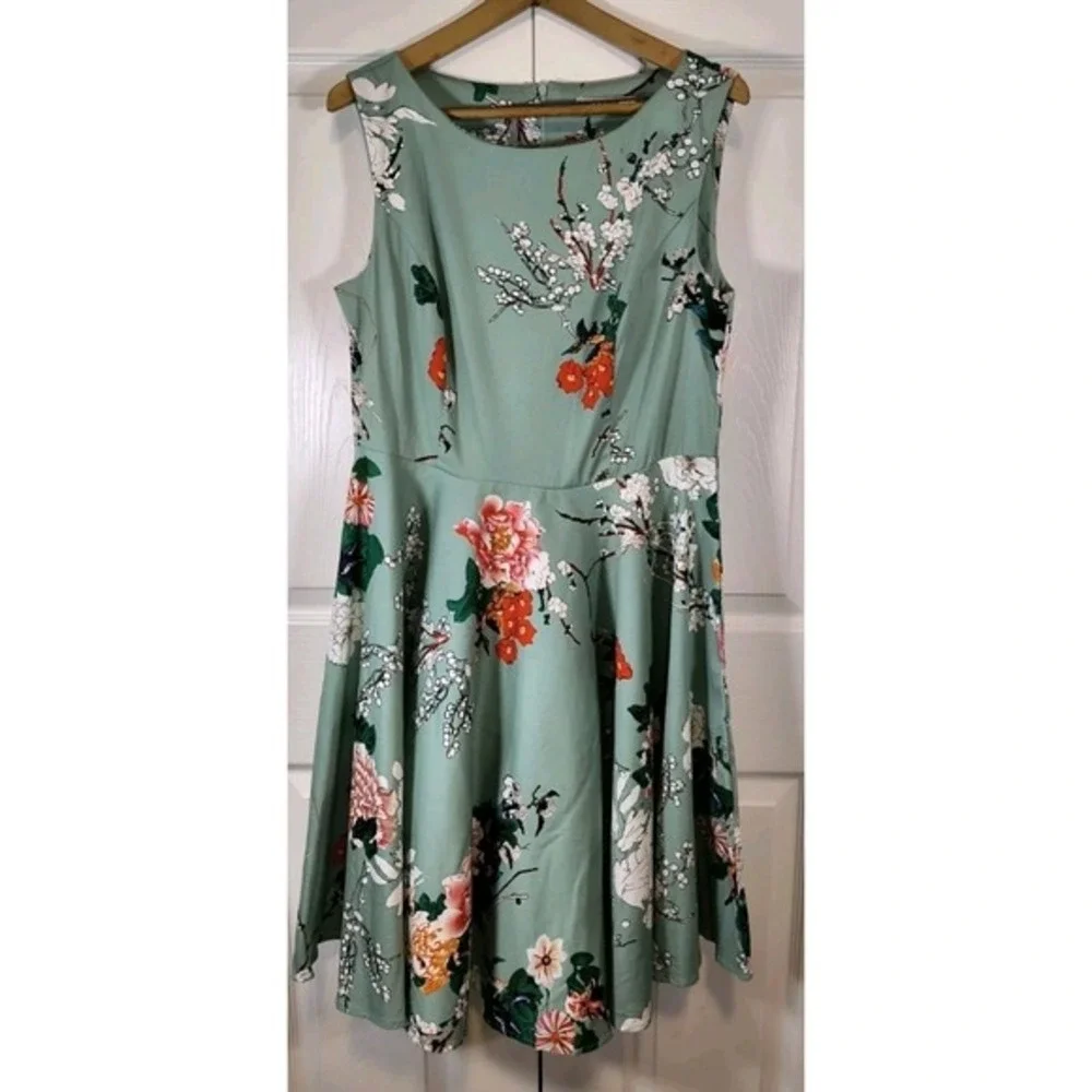 GRACE KARIN Boatneck Sleeveless Vintage Tea Dress, XS Green Floral, Balletcore